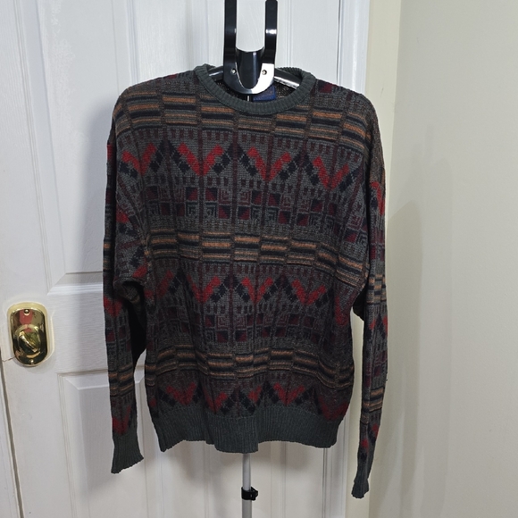 Pendleton Other - Pendleton Men's Geometric Crewneck Sweater - Red, Gray, and Brown 100% Wool XL
